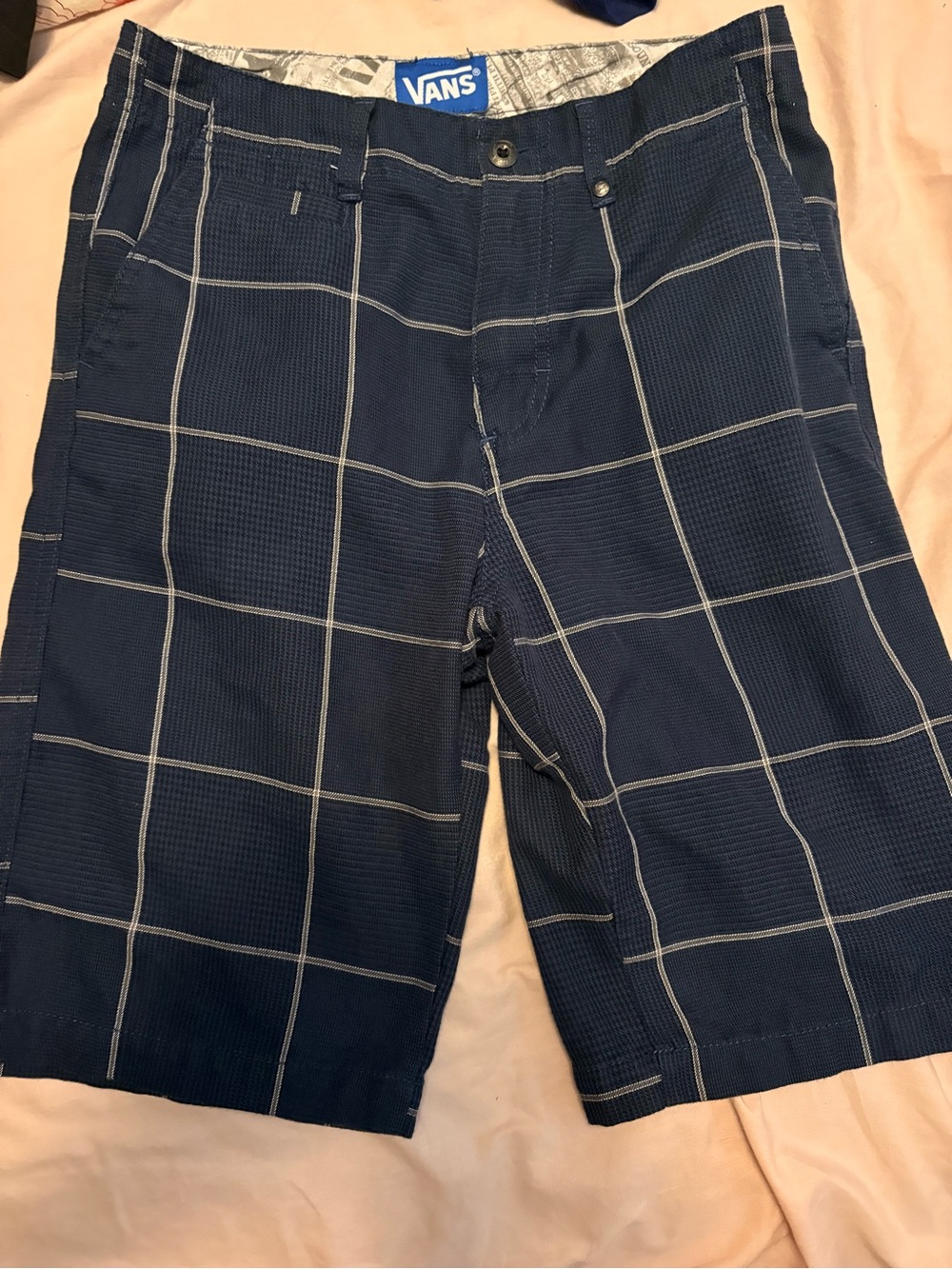 Vans boys  Navy Windowpane Plaid Flat Front Shorts